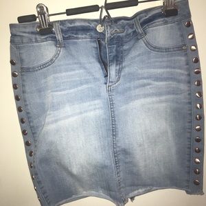Denim skirt with rose gold studs on the side